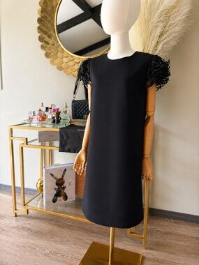 kate spade Black Mini Dress with Textured Puff Sleeves